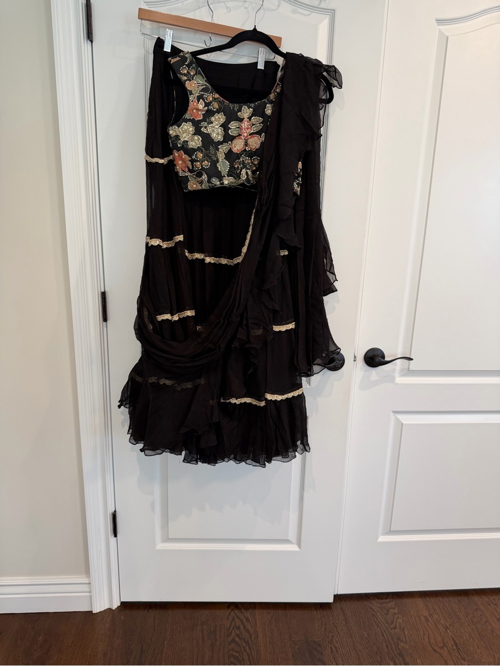 Pre dropped saree in Black Embroidered Floral Evening with beautiful blouse